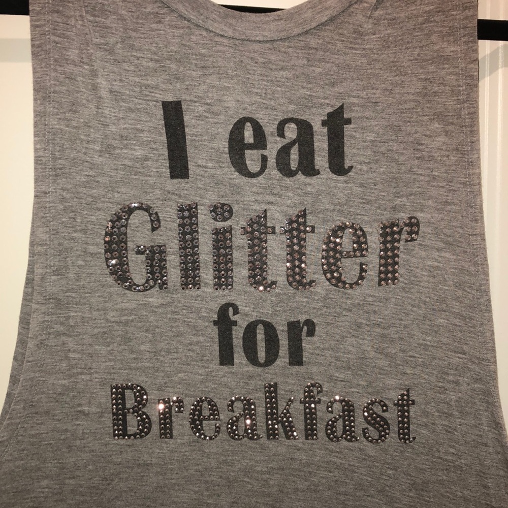 “I eat glitter for breakfast” rhinestoned tank top